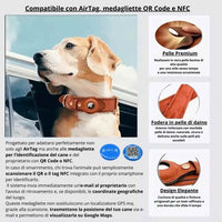 Cane con collare Argo compatibile AirTag, NFC, QR Code, dettagli materiali pelle premium e fodera in pelle