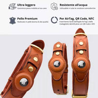 ollare Argo in pelle, leggero, resistente e compatibile AirTag, medagliette QR CODE, NFC