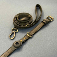Set collare e guinzaglio in pelle Argo verde army