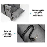 Cuscino regolabile e cintura di sicurezza resistente nel trasportino Pawvella Paw-Go