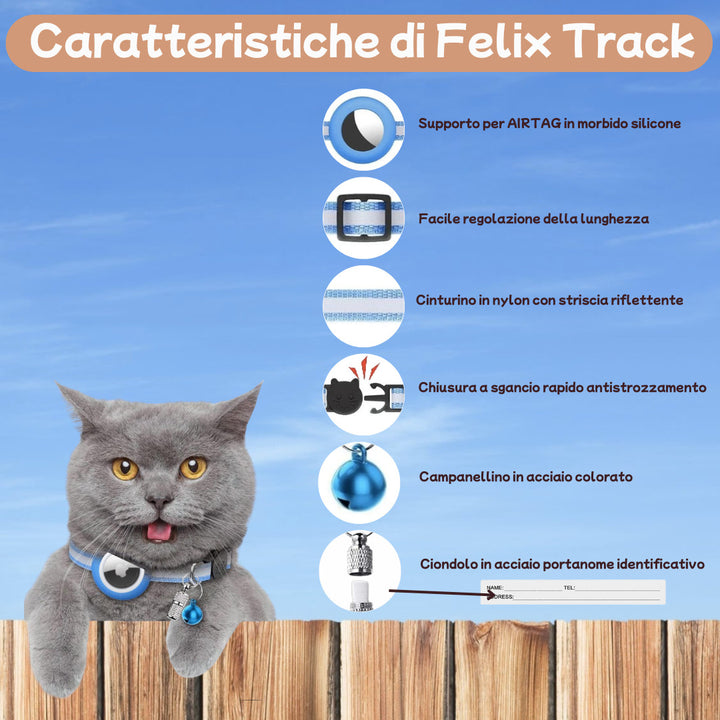 Collare per gatti Pawvella Felix Track con ciondolo porta dati del proprietario