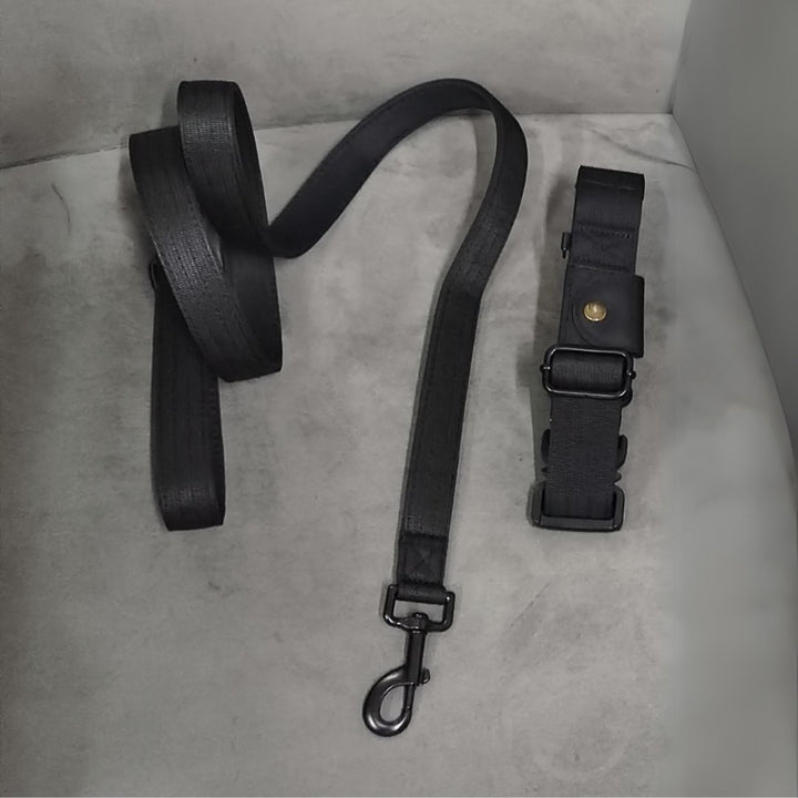 collare e guinzaglio in tessuto nylon rex nel colore nero