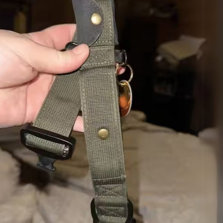 Collare in nylon Rex verde army in mano