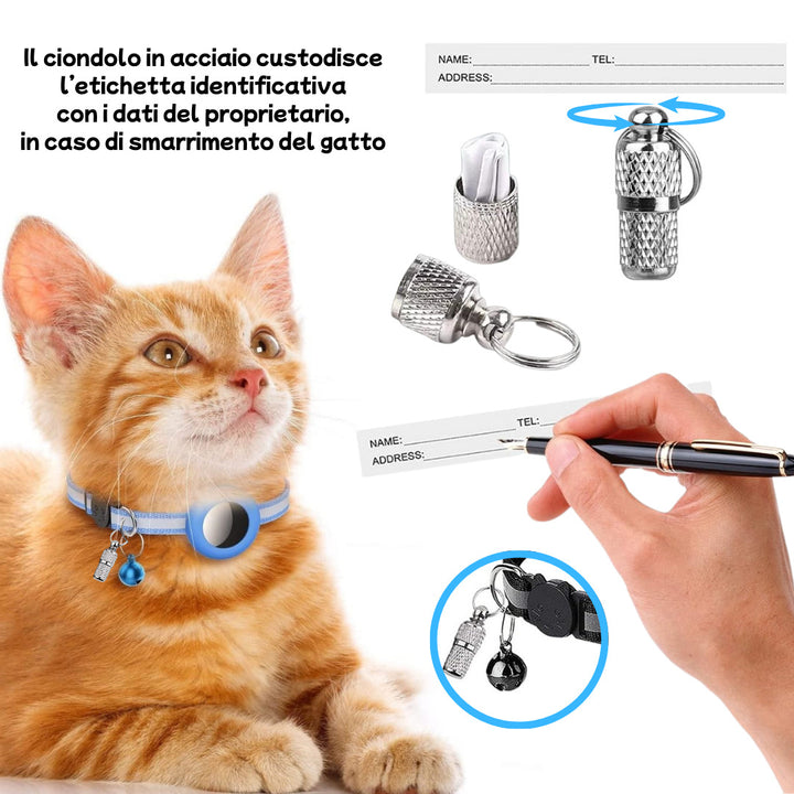 Collare per gatti Pawvella Felix Track con medaglietta identificativa per i contatti del proprietario