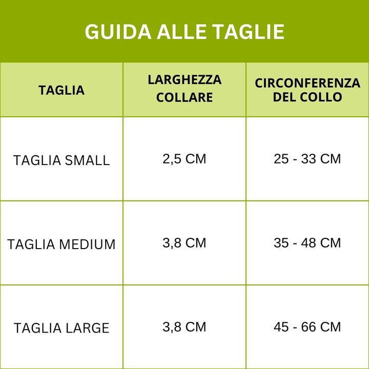 Guida alle taglie per il collare in tessuto nylon rex