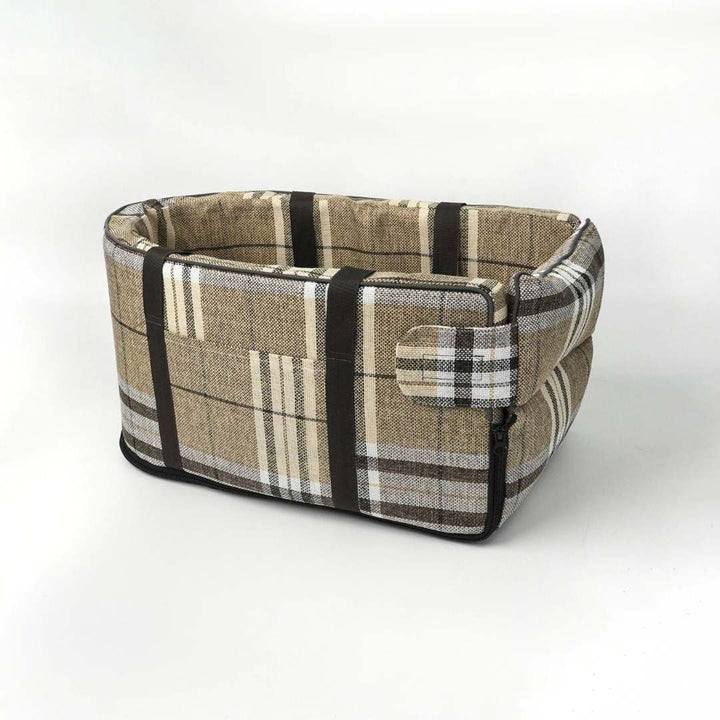 Trasportino Pawvella Paw-Go fantasia beige scozzese, resistente e confortevole